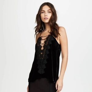 Cami NYC Black Lace Up Velour Tank Top